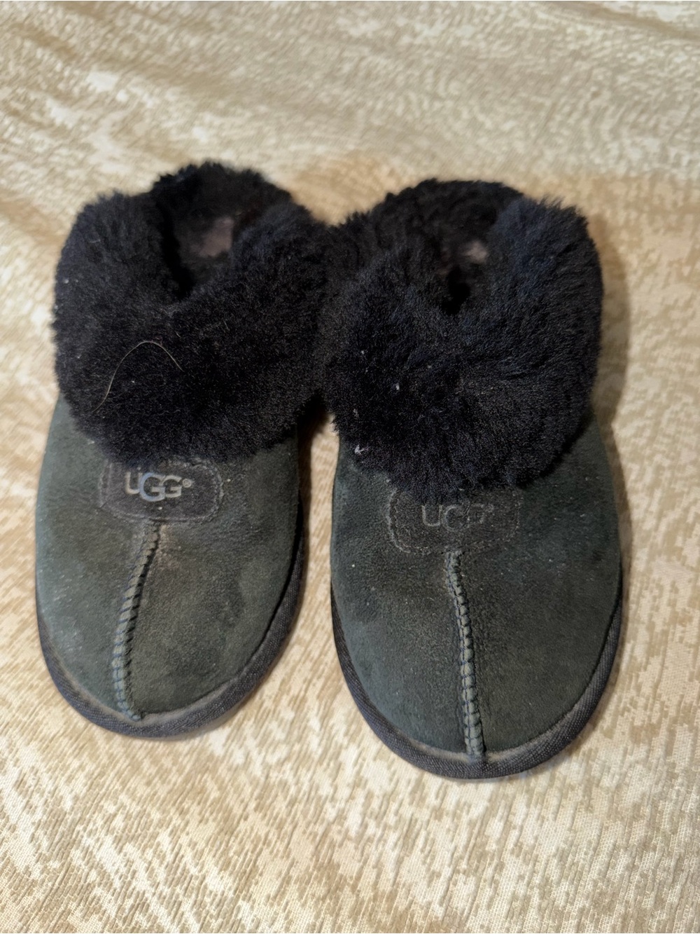 UGG Black Suede Shearling-Lined Slip-On Slippers